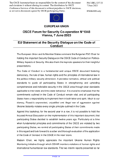 Statement by the Swedish EU Presidency on the OSCE Code of Conduct on Politico-Military Aspects of Security