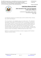 Statement by the Delegation of the United States of America, also on behalf of France, Germany, Italy and the United Kingdom, on recent developments in the north of Kosovo
