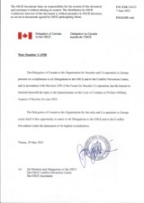 Response by the Delegation of Canada to the Questionnaire on the Code of Conduct on Politico-Military Aspects of Security Response by the Delegation of Canada to the Questionnaire on the Code of Conduct on Politico-Military Aspects of Security