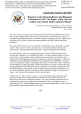 Statement by the Delegation of the United States of America in response to the Financial Report and Financial Statements for the Year ended 31 December 2022 and the Report of the External Auditor and the Annual Report of the Audit Committee