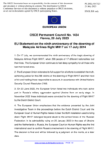 Statement by the Spanish EU Presidency on the 9th anniversary of the downing of Malaysia Airlines flight MH17 on 17 July 2014