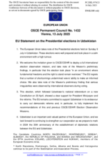 Statement by the Spanish EU Presidency on the results of the early presidential election in Uzbekistan, held on 9 July 2023