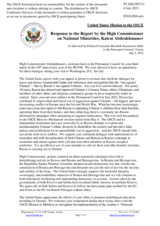 Statement by the Delegation of the United States of America in response to the report by the High Commissioner on National Minorities, Ambassador Kairat Abdrakhmanov