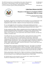 Statement by the Delegation of the United States of America in response to the report by the Head of the OSCE Programme Office in Astana, Dr. Volker Frobarth