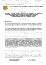 Statement by the Delegation of Armenia on Azerbaijan’s continued policy of aggression and violation of its obligations,threatening further escalation of the situation in and around Nagorno-Karabakh