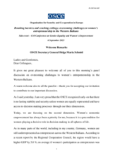 Remarks of the OSCE Secretary General Helga Maria Schmid at the side-event of the Conference on Gender Equality and Women’s Empowerment Remarks of the OSCE Secretary General Helga Maria Schmid at the side-event of the Conference on Gender Equality and Women’s Empowerment