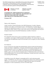 Statement by the Delegation of Canada in response to the address by the President of the OSCE Parliamentary Assembly, Ms. Margareta Cederfelt