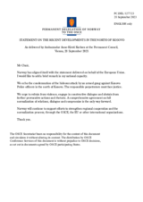 Statement by the Delegation of Norway on the recent developments in the north of Kosovo