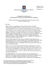 Statement by the Delegation of Norway in response to the address by the President of the OSCE Parliamentary Assembly, Ms Pia Kauma