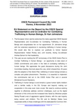 Statement by the Spanish EU Presidency in response to the report by the Special Representative and Co-ordinator for Combating Trafficking in Human Beings, Dr. Kari Johnstone