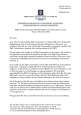 Statement by the Delegation of Norway in response to the report by the High Commissioner on National Minorities, Ambassador Kairat Abdrakhmanov