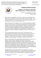 Statement by the Delegation of the United States of America in response to the report by the High Commissioner on National Minorities, Ambassador Kairat Abdrakhmanov