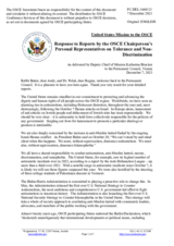 Statement by the Delegation of the United States of America in response to reports by the OSCE Chairperson’s Personal Representatives on Tolerance and Non-Discrimination