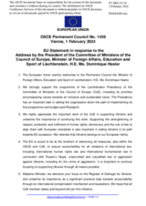 Statement by the Belgian EU Presidency in response to the address by the President of the Committee of Ministers of the Council of Europe, Minister of Foreign Affairs, Education and Sport of Liechtenstein, H.E. Ms. Dominique Hasler