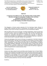 Statement by the Delegation of Armenia in response to the address by the President of the Committee of Ministers of the Council of Europe, Minister of Foreign Affairs, Education and Sport of Liechtenstein, H.E. Ms. Dominique Hasler