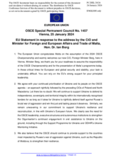 Statement by the Belgian EU Presidency in response to the opening address by the Chairperson-in-Office and Minister for Foreign and European Affairs and Trade of Malta, Hon. Dr. Ian Borg