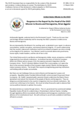 Statement by the Delegation of the United States of America in response to the report by the Head of the OSCE Mission to Bosnia and Herzegovina, Ambassador Brian Aggeler