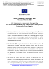 Statement by the Belgian EU Presidency in response to the report by the Head of the OSCE Mission to Bosnia and Herzegovina, Ambassador Brian Aggeler