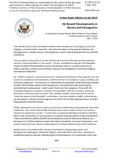 Statement by the Delegation of the United States of America on recent developments in Bosnia and Herzegovina