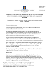 Statement by the Delegation of Norway in response to the report by the Head of the OSCE Programme Office in Bishkek, Ambassador Alexey Rogov, and the Director of the OSCE Academy in Bishkek, Dr. Kate E. Walker