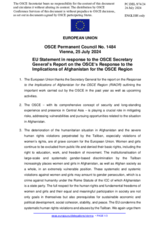 Statement by the Hungarian EU Presidency in response to the report by the Secretary General on “Response to the implications of Afghanistan for the OSCE region”