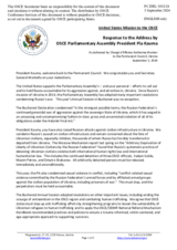 Statement by the Delegation of the United States of America in response to the address by the President of the OSCE Parliamentary Assembly, Ms Pia Kauma
