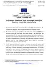Statement by the Hungarian EU Presidency in response to the report by the Acting Head of the OSCE Mission in Kosovo, Ms.Cornelia Taylor