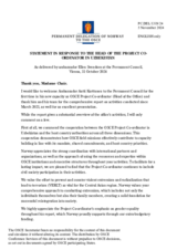 Statement by the Delegation of the United States of America in response to the report by the OSCE Project Co-ordinator in Uzbekistan, Ambassador Antti Karttunen