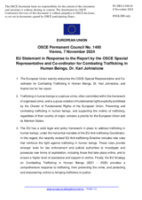 Statement by the Hungarian EU Presidency in response to the report by the OSCE Special Representative and Co-ordinator for Combating Trafficking in Human Beings, Dr. Kari Johnstone