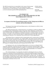 Statement by the Hungarian EU Presidency in response to reports by the OSCE Chairperson’s Personal Representatives on Tolerance and Non-Discrimination