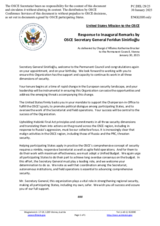 Statement by the Delegation of the United States of America in response to the inaugural remarks by the OSCE Secretary General, H.E. Mr. Feridun H. Sinirlioğlu