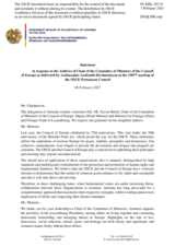 Statement by the Delegation of Armenia in response to the address by the Chair of the Committee of Ministers of the Council of Europe, Deputy Prime Minister and Minister for Foreign Affairs and Foreign Trade of Luxembourg, H.E. Mr. Xavier Bettel