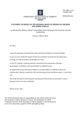 Statement by the Delegation of Norway on the voluntary reporting on children and armed conflict within the context of the Questionnaire on the OSCE Code of Conduct on Politico-Military Aspects of Security