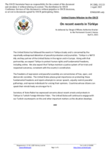 Statement by the Delegation of the United States of America on recent events in Türkiye