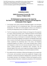 Statement by the Polish EU Presidency in response to the report by the Head of the OSCE Mission to Bosnia and Herzegovina, Ambassador Brian Aggeler