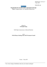 Report by the High Commissioner on National Minorities, Ambassador Christophe Kamp