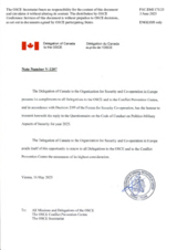Response by the Delegation of Canada to the Questionnaire on the Code of Conduct on Politico-Military Aspects of Security Response by the Delegation of Canada to the Questionnaire on the Code of Conduct on Politico-Military Aspects of Security