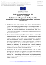 Statement by the Danish EU Presidency in response to the report by the Acting Head of the OSCE Programme Office in Dushanbe, Ms. Tatiana Turcan