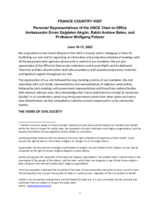 Report of the Personal Representatives of the OSCE Chair-in-Office on the country visit to France: Ambassador Evren Dağdelen Akgün, Rabbi Andrew Baker, and Professor Wolfgang Palaver