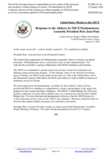 Statement by the Delegation of the United Sates of America in response to the Address by OSCE Parliamentary Assembly