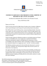 Statement by the Delegation of Norway on the "Address by the President of the Committee of Ministers of the Council of Europe, H.E. Mr. Mihai Popșoi"