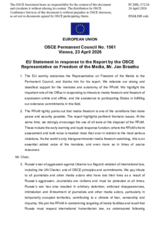 Statement by the Delegation of the European Union on the "Report by the OSCE Representative on Freedom of the Media"