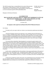 Statement by the Delegation of the Russian Federation in response to the report by the Head of the OSCE Mission in Kosovo, Ambassador Gerard McGurk
