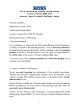 Speech by OSCE Secretary General Sinirlioğlu at the 2026 OSCE Parliamentary Assembly Autumn Meeting