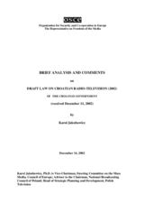 Brief Analysis and Comments on Draft Law on Croatian Radio-Television of the Croatian Government, December 2002