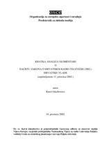 Brief Analysis and Comments on Draft Law on Croatian Radio-Television of the Croatian Government, December 2002 (hr)