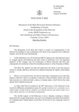 Statement of the Most Reverend Antonio Canizares, Archbishop of Toledo, Head of the Delegation of the Holy See Statement of the Most Reverend Antonio Canizares, Archbishop of Toledo, Head of the Delegation of the Holy See