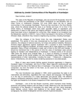 Address by Jewish Communities of the Republic of Azerbaijan Address by Jewish Communities of the Republic of Azerbaijan