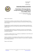 Statement by the Delegation of the United States of America on Russia-Georgia Declaration on Withdrawal from Military Bases