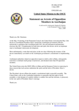 Statement by the Delegation of the United States of America on Arrests of Opposition Members in Azerbaijan
